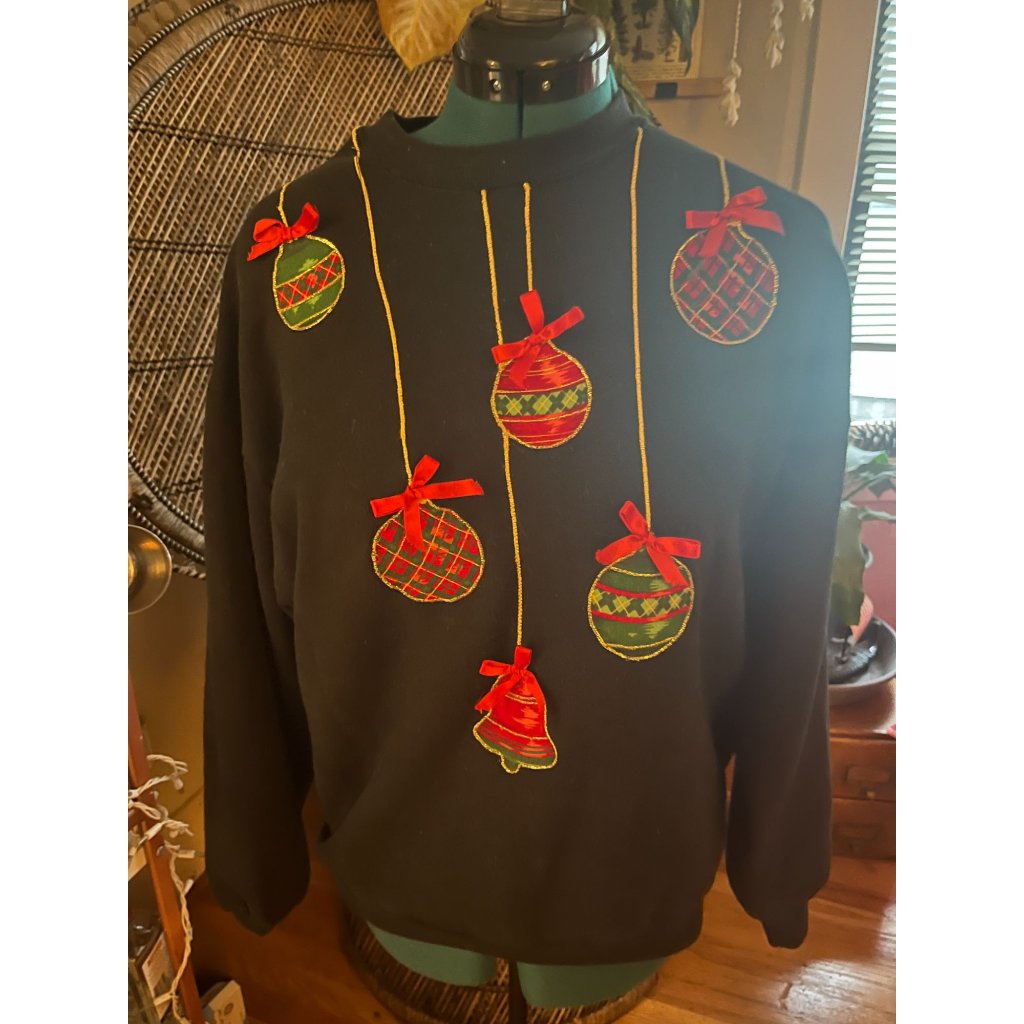 Vintage 90s Ugly Sweater Holiday Embroidered Ornament L/S Crewneck Sweater